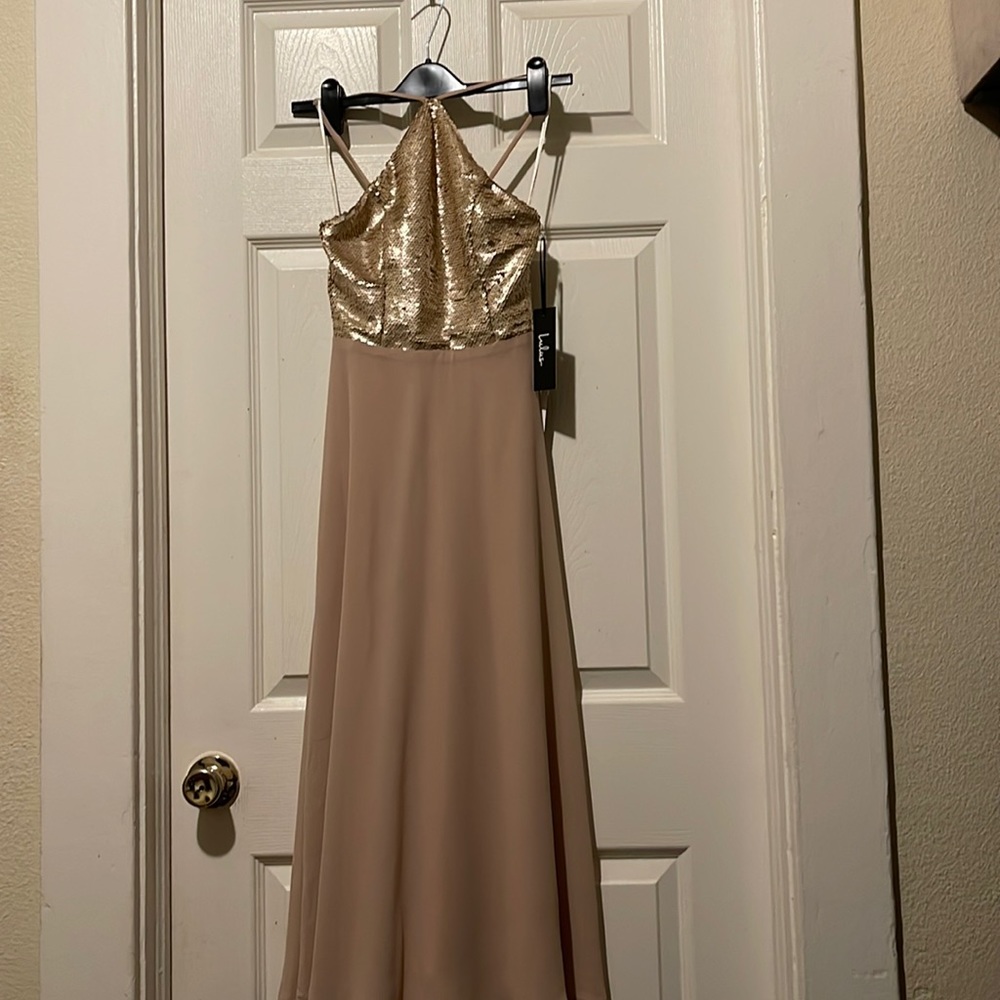 NWT Lulus Maxi Dress Size XS Mauve Gold Sequined
